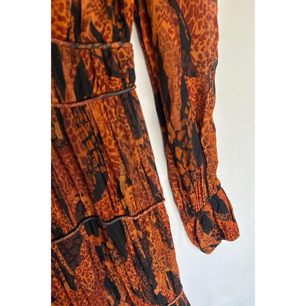 Farm Rio Giraffes Puff Sleeve Tiered Chiffon Maxi Dress XS Burnt Orange RP$315 - Picture 7 of 16